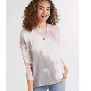 FATE Tie Dye Pink Gray Crew Neck Long Sleeve Light Pullover Sweater Women Sz S